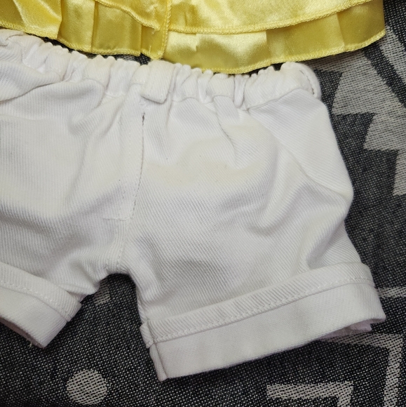 2009 Build a Bear Yellow Satin Rose Top & White Embroidered Jeans Set #1004720 - Picture 10 of 12